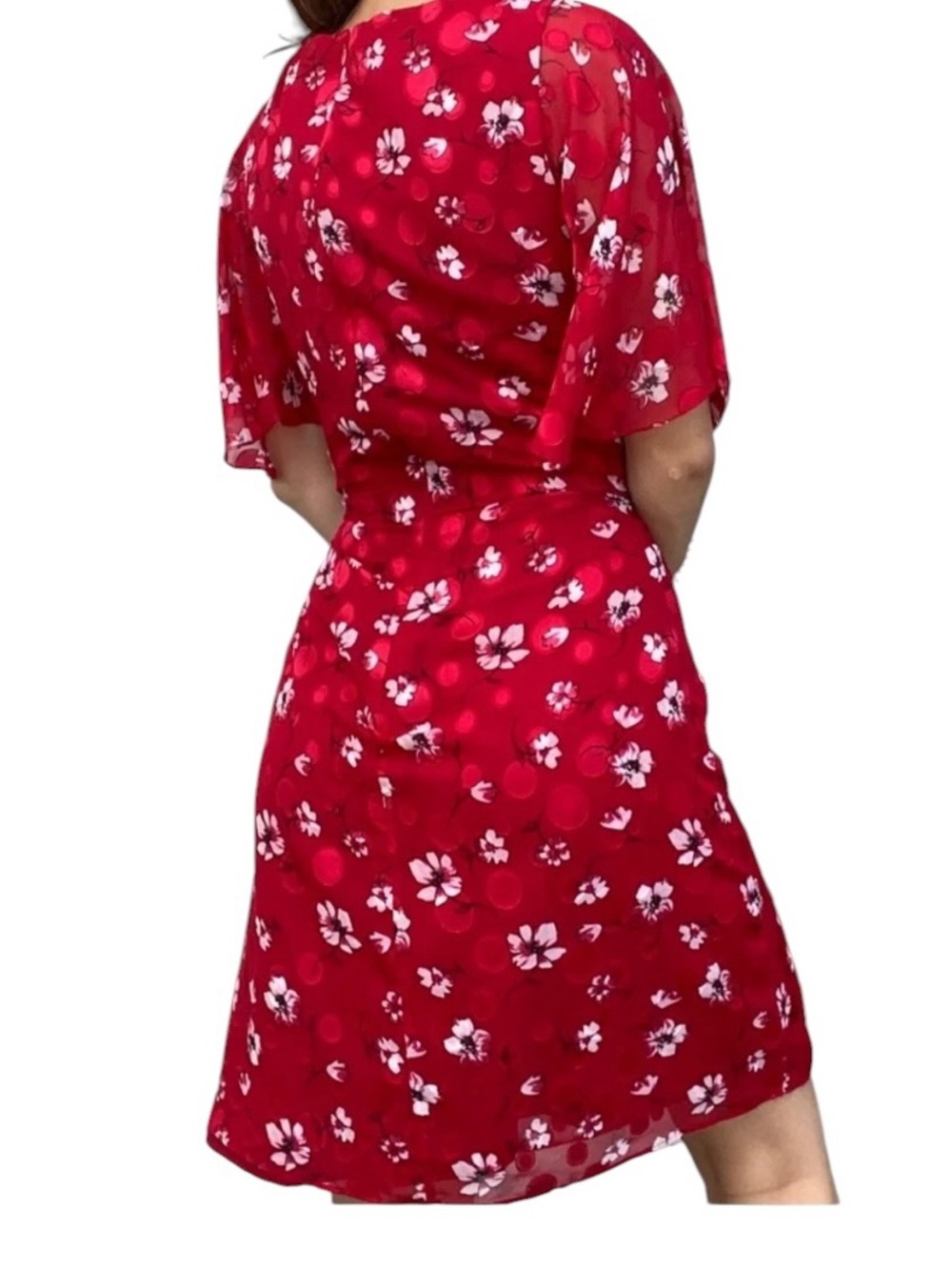 Karl Lagerfeld Paris Red Clip Dot Floral Print Dress Size 14 - Picture 2 of 9